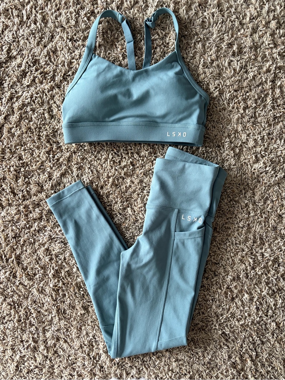 LSKD size 6/XS Women's Blue-Green High-Waist Leggings & Sports Bra Set